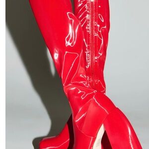 Red Patent Leather Knee-High Boots